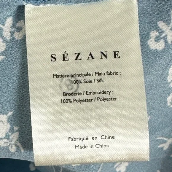 Sezane 100% Silk Palma Blue Floral Tank Top Camisole Boho Size 32 French US 0 - Picture 7 of 13